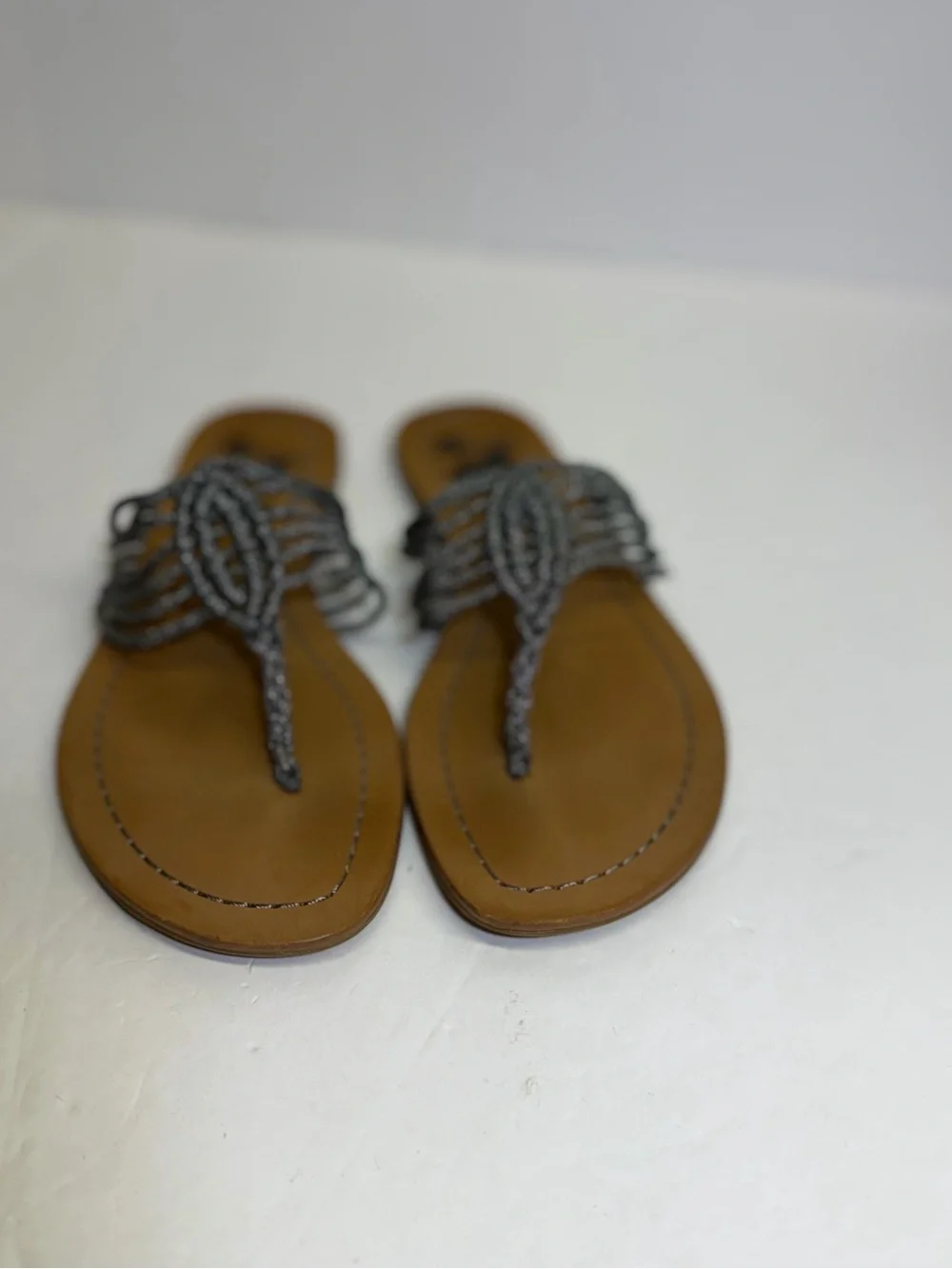 Circus by Sam Edelman Silver Braided T-Strap Sandals 7.5